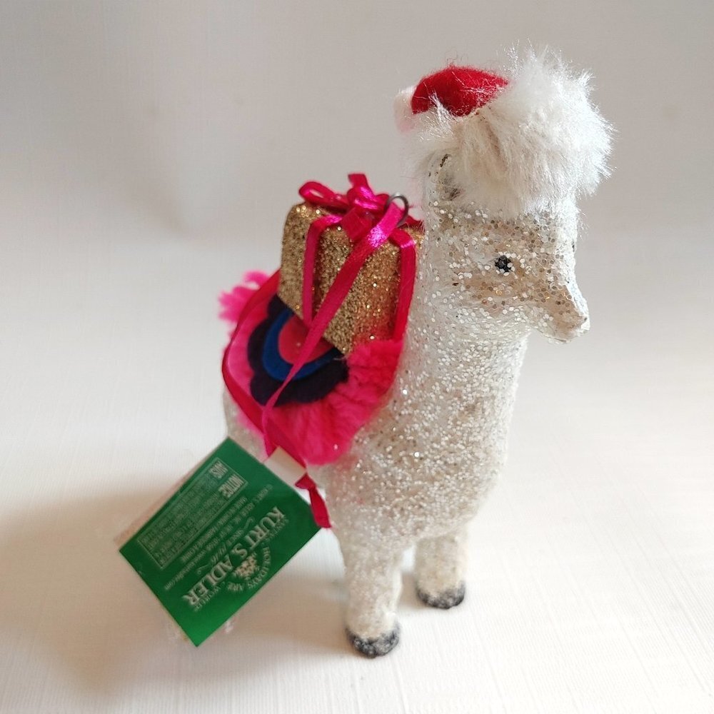 KURT ADLER Llama Ornament BNWT Sparkly Llama Carrying Present Christmas Tree